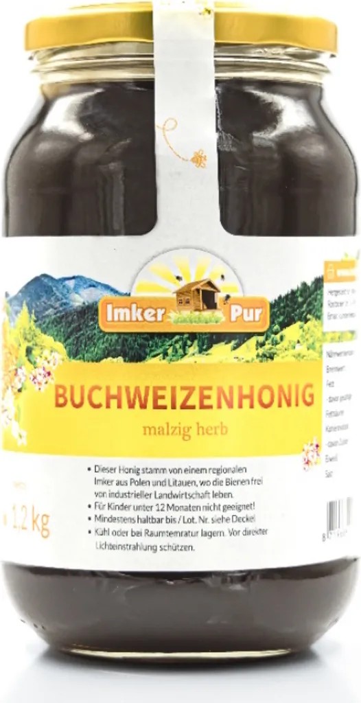 Buckwheat honey from ImkerPur, 1.2 kg, cold-pressed, strong and tart