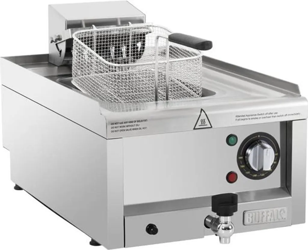 Buffalo electric deep fryer, 8 liters - countertop model, with oil drain valve