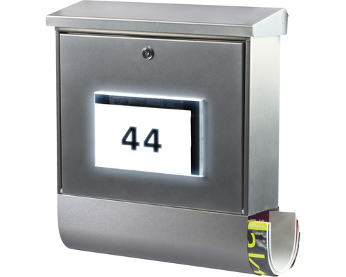 Burg Wächter stainless steel mailbox, dimensions (W x H x D): 377/420/115 mm, Malaga 4400 NI, with flap and newspaper box