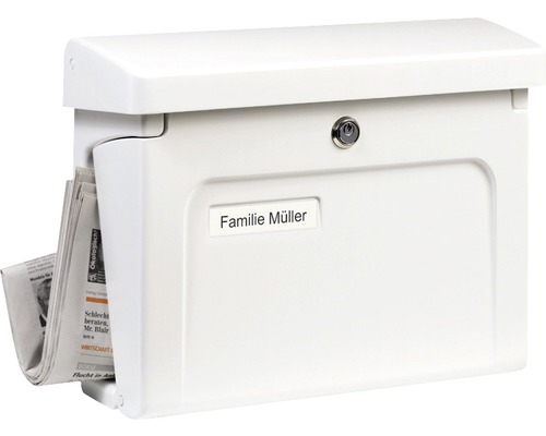 Burg Wächter Burgwachter letterbox plastic WxHxD 415/305/160 mm Fehmarn 3888 W white with flap newspaper compartment opening stop nameplate