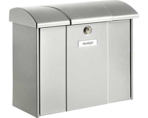 Burg Wächter mailbox, galvanized steel, WxHxD 389/340/193 mm, Olymp silver with opening stop