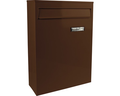 Burg Wächter fence mailbox, powder-coated steel, WxHxD 397/284/104 mm, Leipzig brown 778 BR with opening stop