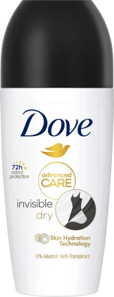 Dove Antipanspirant Deo Roll-On Advanced Care Invisible Dry, 50 ml