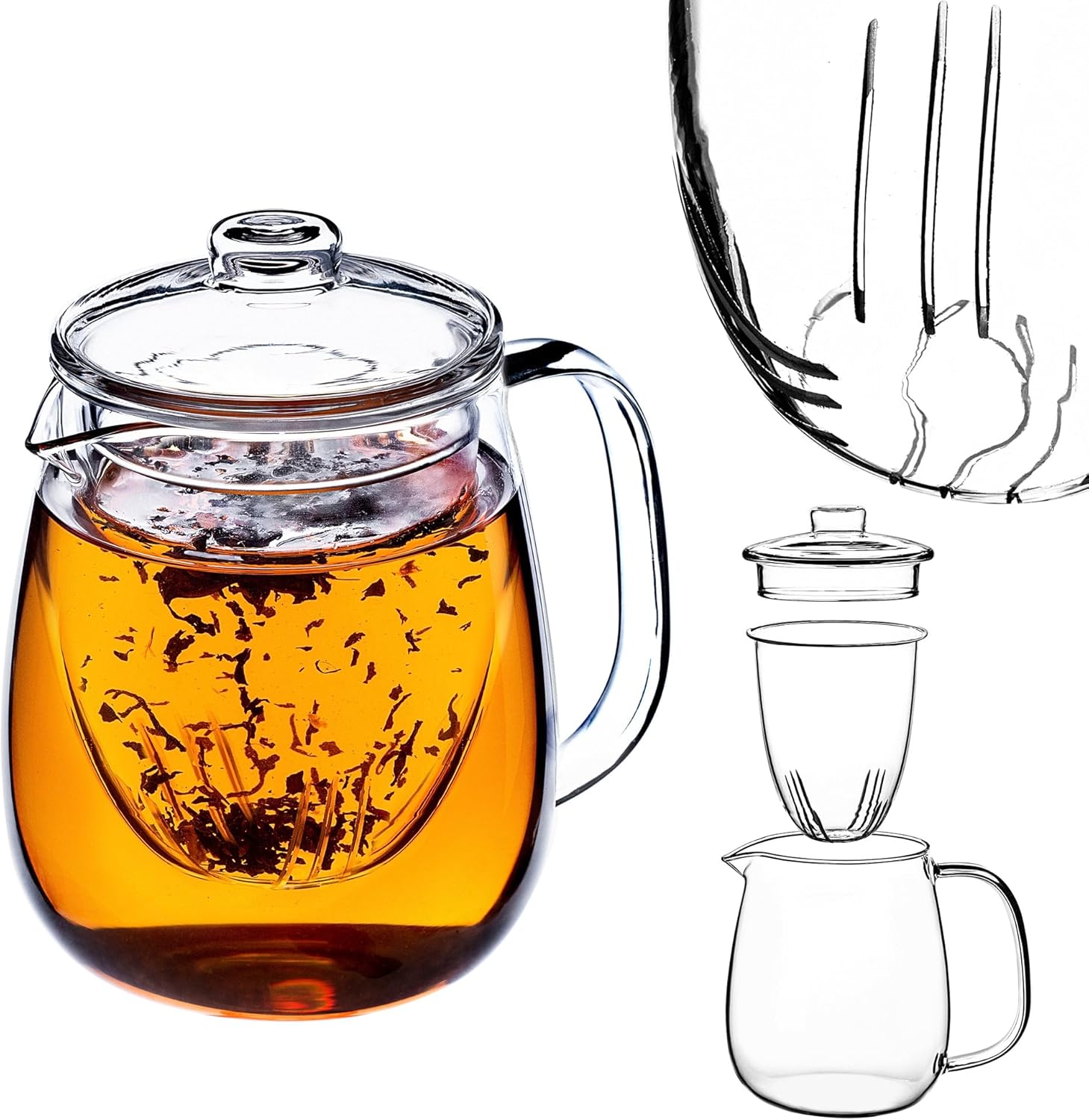 KADAX Teapot 600 ml with tea strainer, glass tea maker, heat-resistant glass teapot with removable strainer insert, tea maker, pot for different types of tea