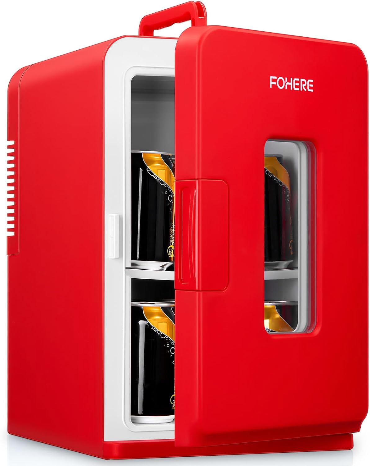 FOHERE 2-in-1 Mini Fridge, 15L Fridge for Room with Cooling and Heating Function, DC/AC for Cars, Offices and Dorm, Eco Low Noise Mode, for Cosmetics and Drinks, Red