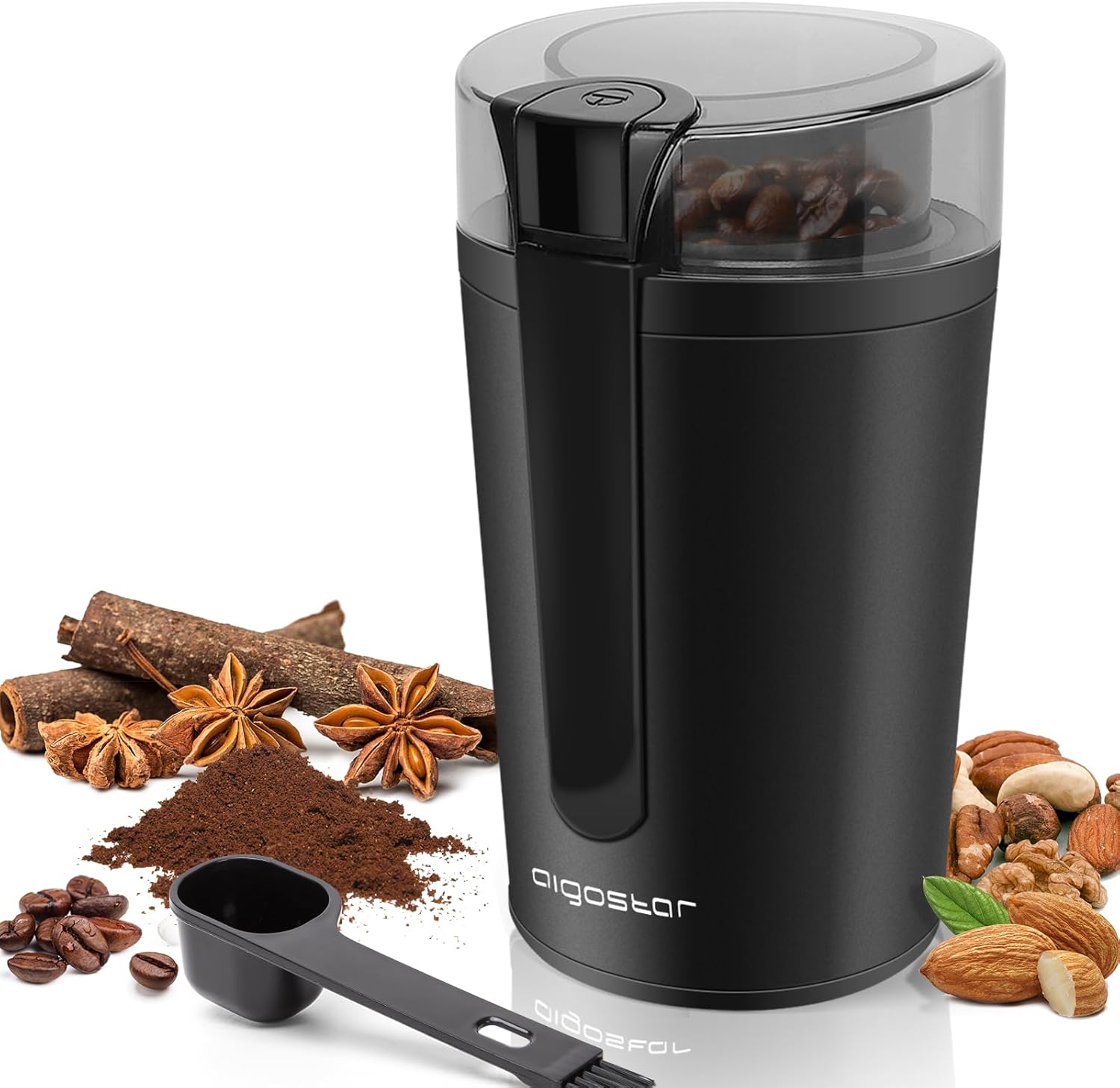 Aigostar Electric Coffee Grinder, Adjustable BPA Free Coffee Grinder / Blender, Grinder for Coffee Beans, Flaxseeds, Nuts, Spices, Grains, 60g, 200W