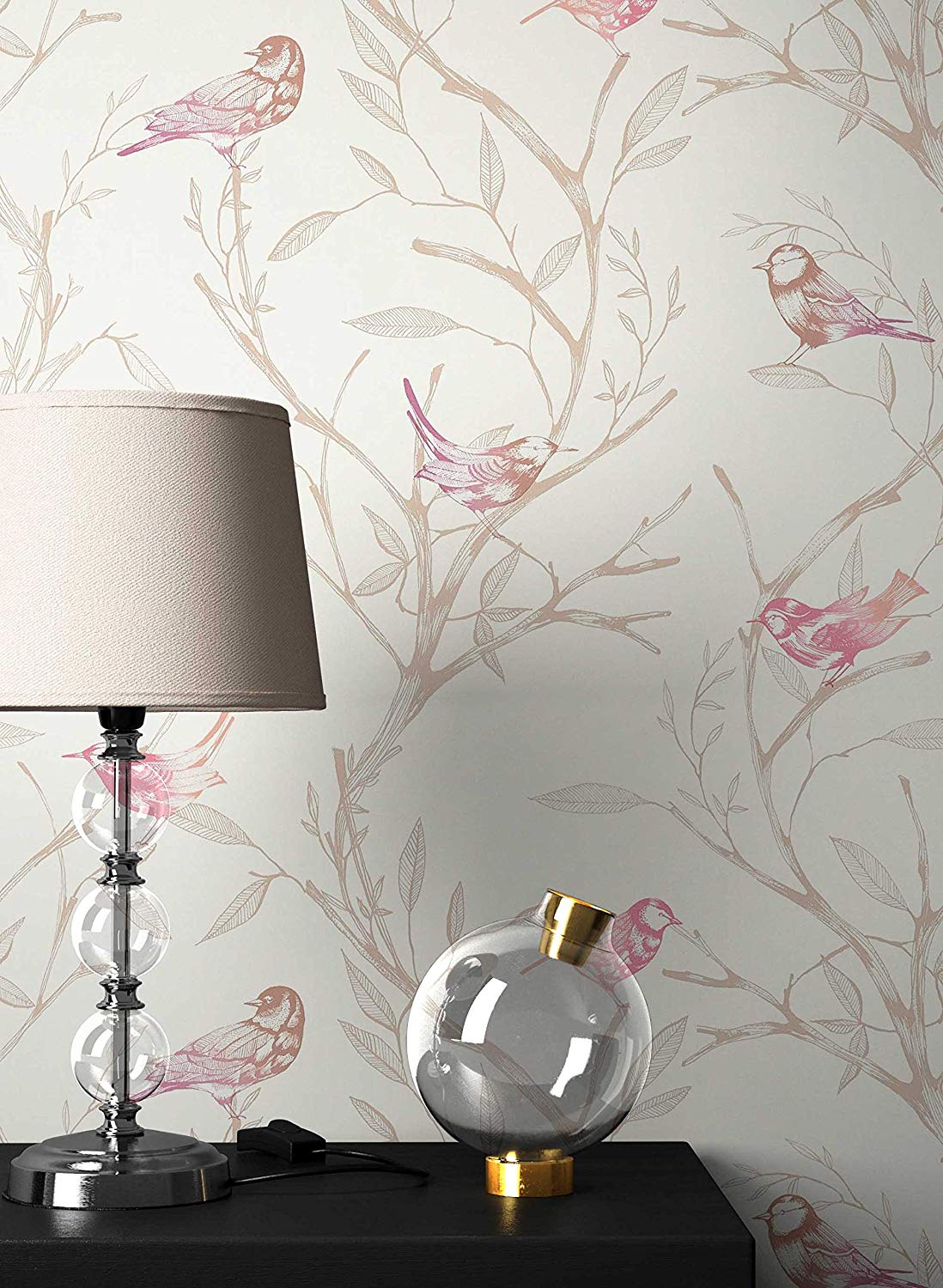Newroom Design Newroom Flower Wallpaper Grey Branches Leaves Floral Non-Woven Wallpaper Wh