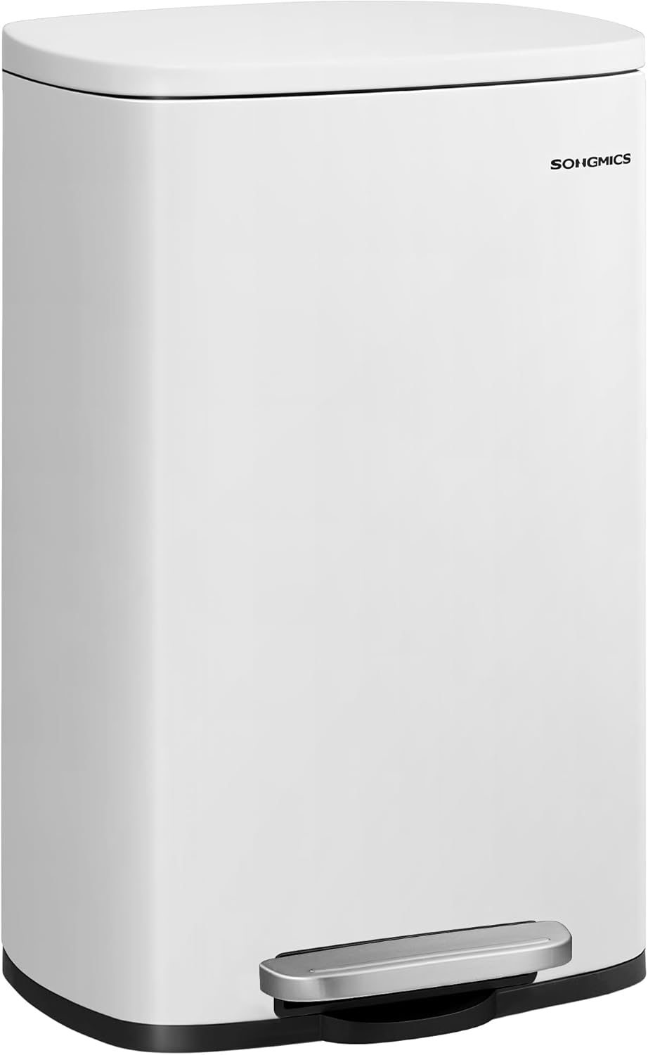 SONGMICS Kitchen Waste Bin, 50 Litres, Pedal Bin, with Lid, Softclose, Foot Pedal, Steel, Inner Bucket, White, LTB101W01