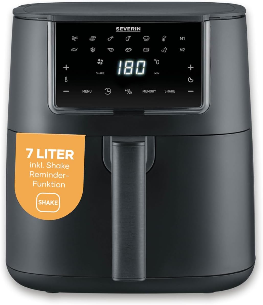 SEVERIN Store Severin FryLight FR 2462 Single XXL Hot Air Fryer, 7 L, 11 Automatic Programmes, Touch Display, Versatile Preparation, Memory Function, Keep Warm Function, Non-Stick Coating, 1700 W, Black, FryLight
