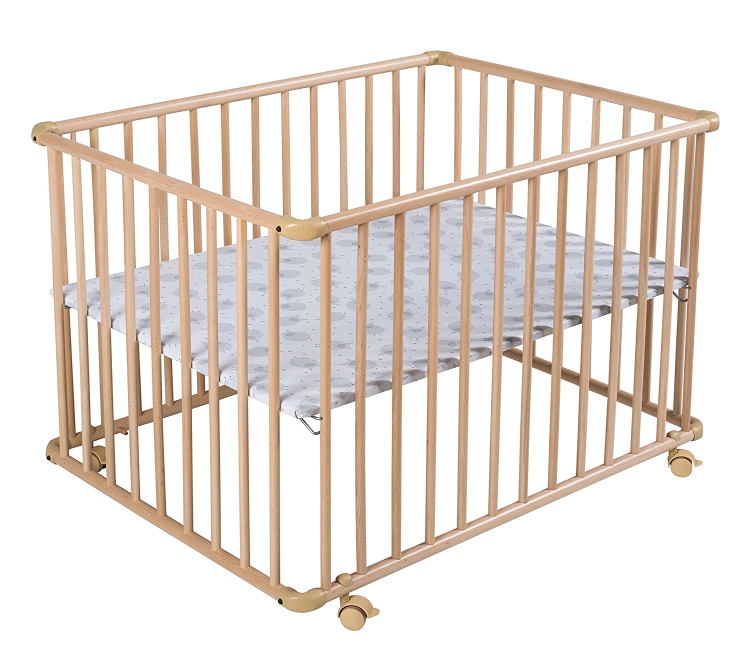 Schardt Basic Playpen 75 x 100 cm Natural Varnished Sheep Film Grey