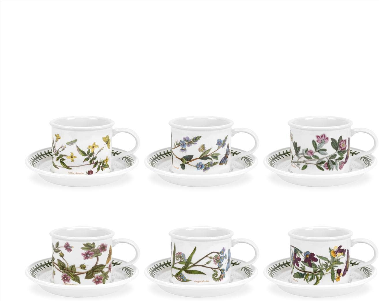 Portmeirion Botanic Garden Drum Shape Teacup, 0.2L, Set of 6 - various motifs