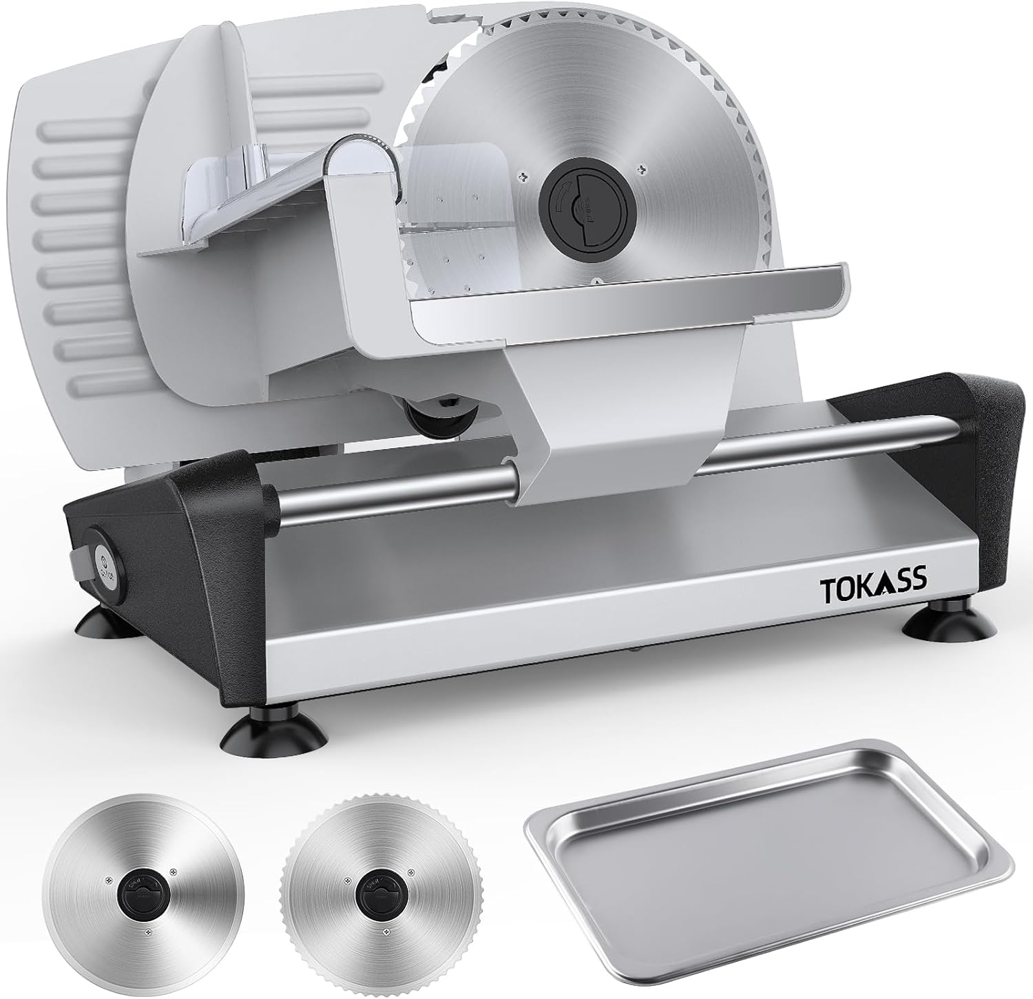 Silent, DC Motor Electric All-Slicer with Quiet, 200 W Bread Slicer, Dual 19 cm Stainless Steel Blades, 0-15 mm Adjustable Cutting Thickness, Ideal for Meat, Cheese, Bread and Vegetables