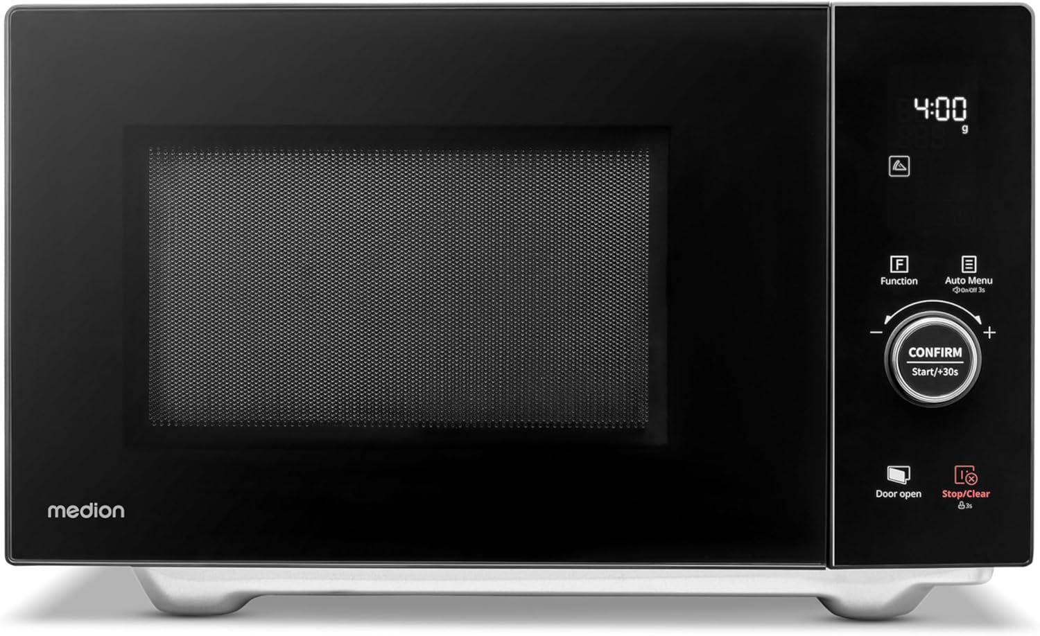 MEDION Microwave with Grill and Hot Air (25 Litres, 900 Watt, 1100 W Top Grill & 500 W Base Grill, 2100 Watt Hot Air Function, 11 Programmes, 10 Power Levels, Stainless Steel, MD12041) [Model 2025]