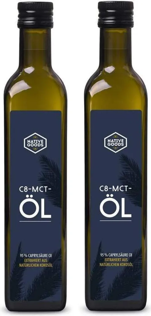 biokontor C8 MCT Oil from Coconut Oil 2x 500 ml (1000 ml) - 95% Caprylic Acid C8 - Tasteless - Ketogenic | Native Goods