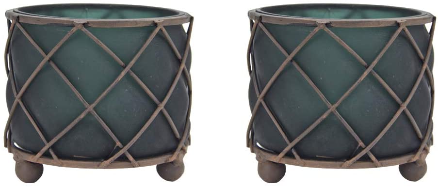 Varia Living Set of 2 Small Tea Light Holders Diamond Made of Metal and Glass in Green Beautiful Festive Decoration in Rust Look Tea Light Holder in Modern Vintage Shabby Look Height 10 cm x Diameter 10 cm