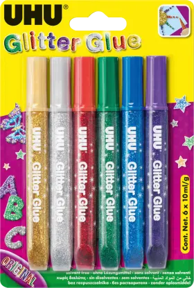 Uhu Glitter Glue Tube (6x10ml), 6 pcs