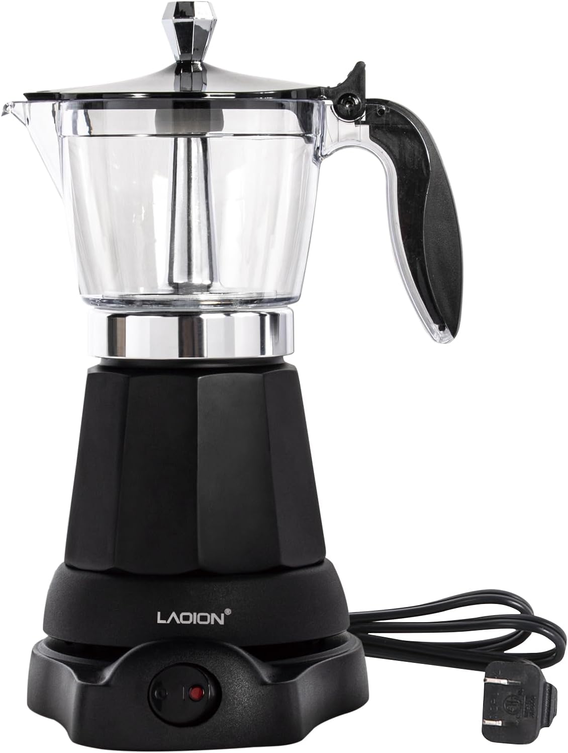 LAOION Electric Espresso Maker, 6 or 3 Cups, Electric Portable Mocha Cooker, 300 ml, Italian Esspresso Coffee Machine, Small with Removable Base and Overheating Protection, Black Coffee Maker