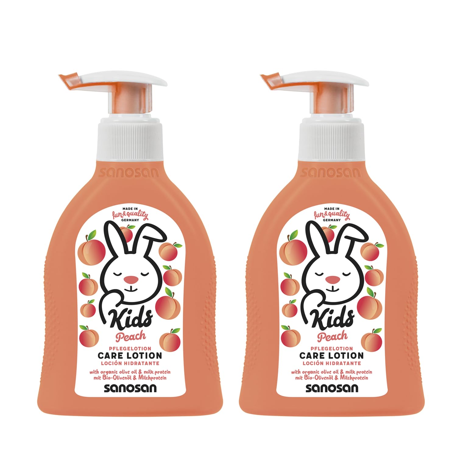 sanosan 2 x Children\'s Body Lotion with Peach Fragrance 200 ml - Body Lotion with Organic Olive Oil & Milk Protein - Skin Care, Body Lotion, Baby Lotion, Cream Children Dry Skin