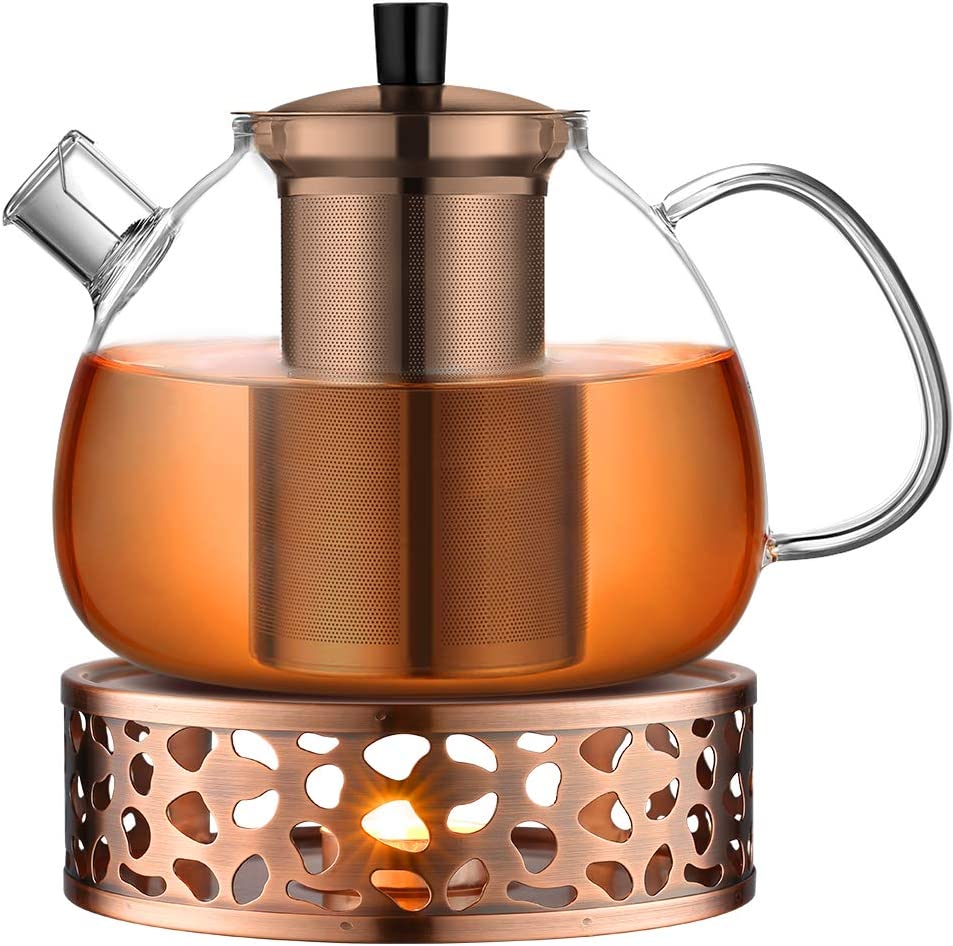 ecooe Glass Tea Pot / Tea Maker, 1500 ml With Removable Stainless Steel Strainer, Glass Jug - For Heating on the Cooker