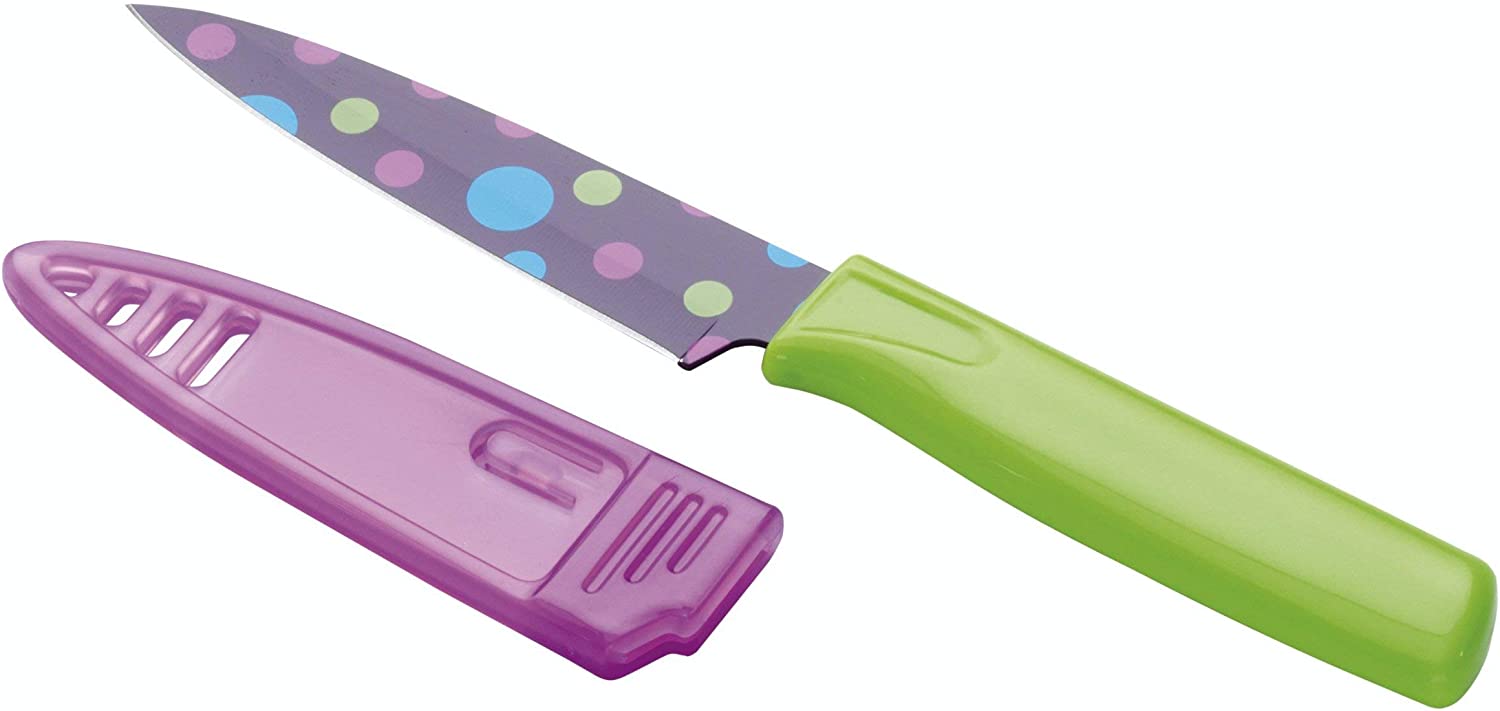 Kuhn Rikon Colori Art 22448 Knife ca Bubbles Peeling Knife Green 19.5 cm Stainless Steel Non-Stick Paring Knife with Blade Protection