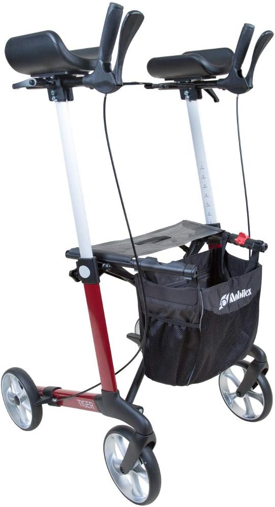 FabaCare Tiger Arthritis Rollator Set, Aluminum, Foldable Aluminum Rollator, Padded Armrests, Height-Adjustable Arthrit Rollator with Bag, with FabaCare Safety Reflectors, Red