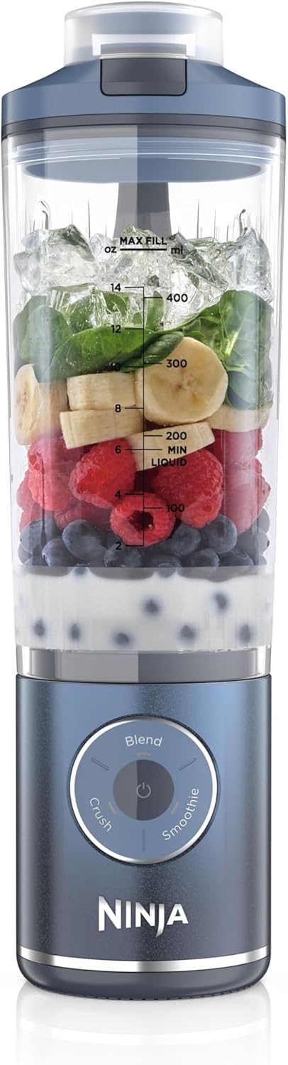 Ninja Blast Max BC251EUNV Portable Blender/Smoothie Maker, 570 ml, Rechargeable, Blender Cup & Leak-proof Lid, 3 Functions, Smoothies, Protein Shakes, Navy Blue
