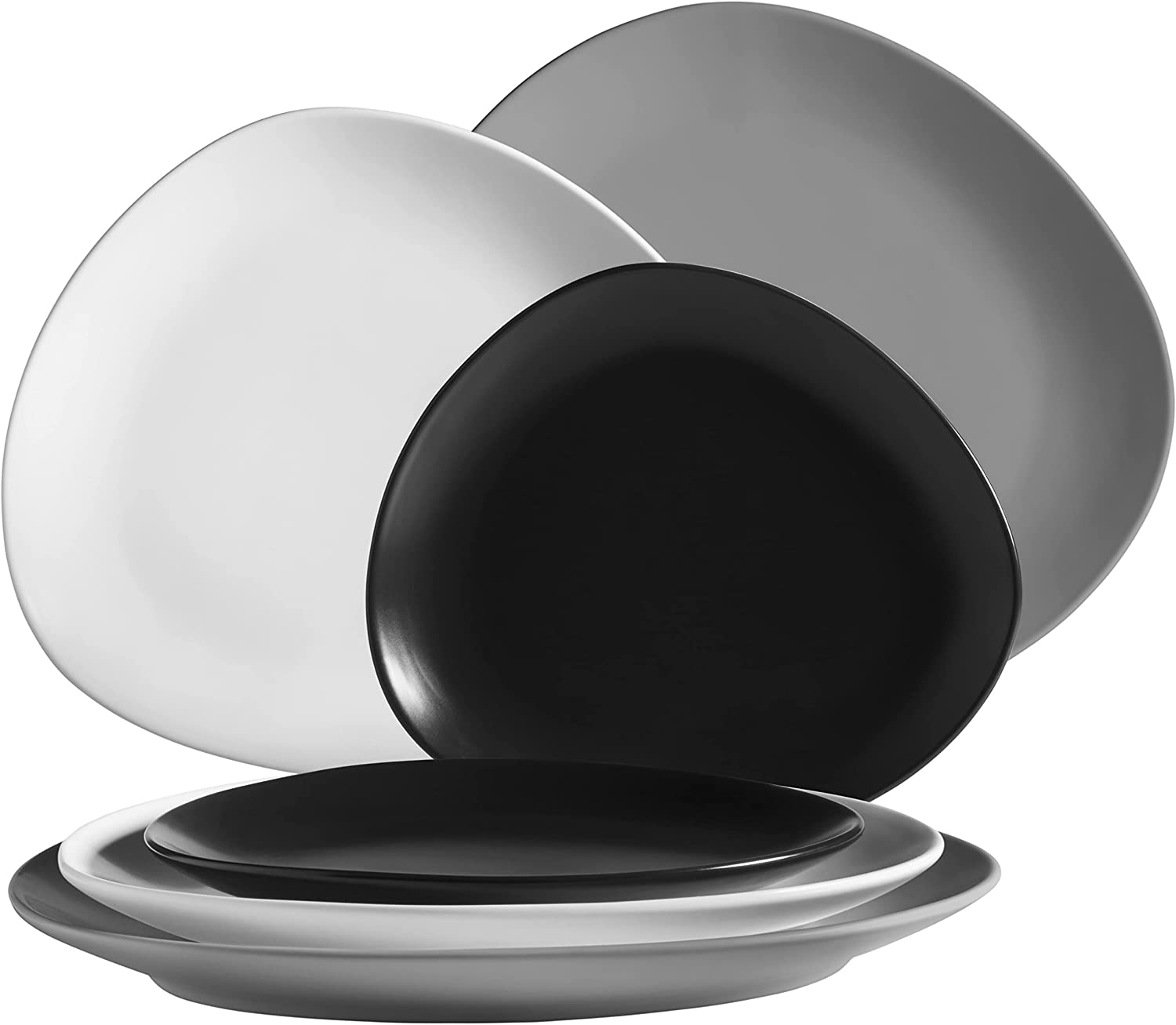 Maser MÄSER Glendale 931240 Series Plate Set Flat 6 Pieces for 2 People, Modern Dinner Service Made of Dessert Plate, Breakfast Plate and Dinner Plate, Matt Varnish, Ceramic, Black/White/Grey