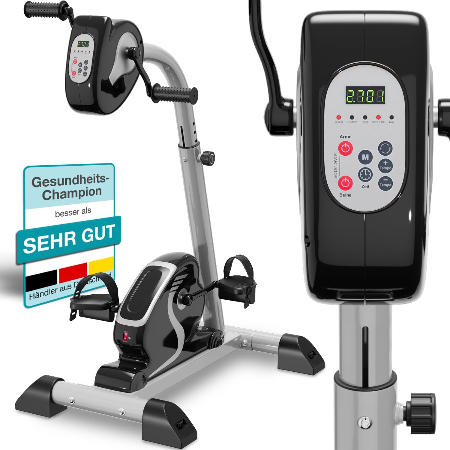 ELONEO Store maxVitalis 2-in-1 Arm and Leg Trainer with Motor Support, Electric Exercise Bike Height Adjustable, Passive and Joint-friendly Training of Arms and Legs, Training Computer with 6 Training Programs