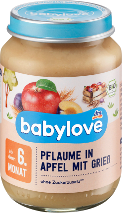 babylove Fruit and cereals Plum in apple with semolina from the 6th month, 190 g
