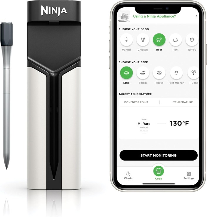 Ninja ProChef Wireless Meat Thermometer Probe for Indoor & Outdoor Cooking, Grilling and Air Frying with 50 m Bluetooth Range & 30 Hours Battery Life, App Connected, Heat-Resistant, Waterproof