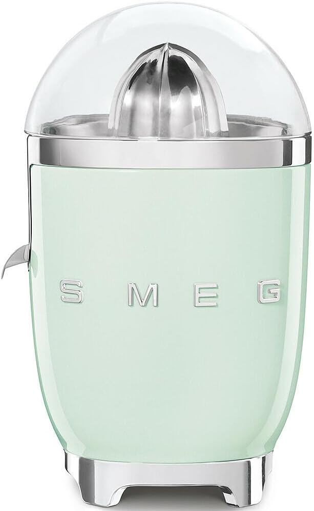 Smeg, Electric Citrus Juicer CJF11PGEU Drip Proof Spout and Universal Cone, Non-Slip Feet, Stainless Steel Filter Strainer and Press Cone, 70 W, Pastel Green