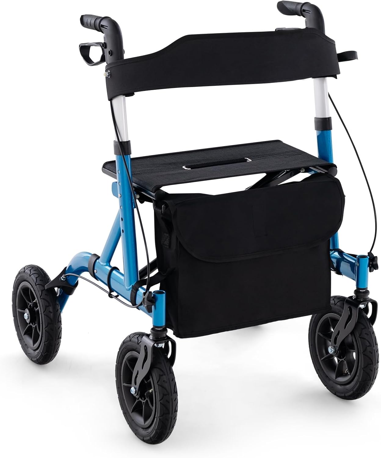 RELAX4LIFE Rollator Foldable Lightweight 2-in-1 Wheelchair Travel Rollator Walker 6-Way Height Adjustable Walking Aid with 2 Brakes Stick Holder Bag, Made of Aluminum up to 160 kg (Blue)