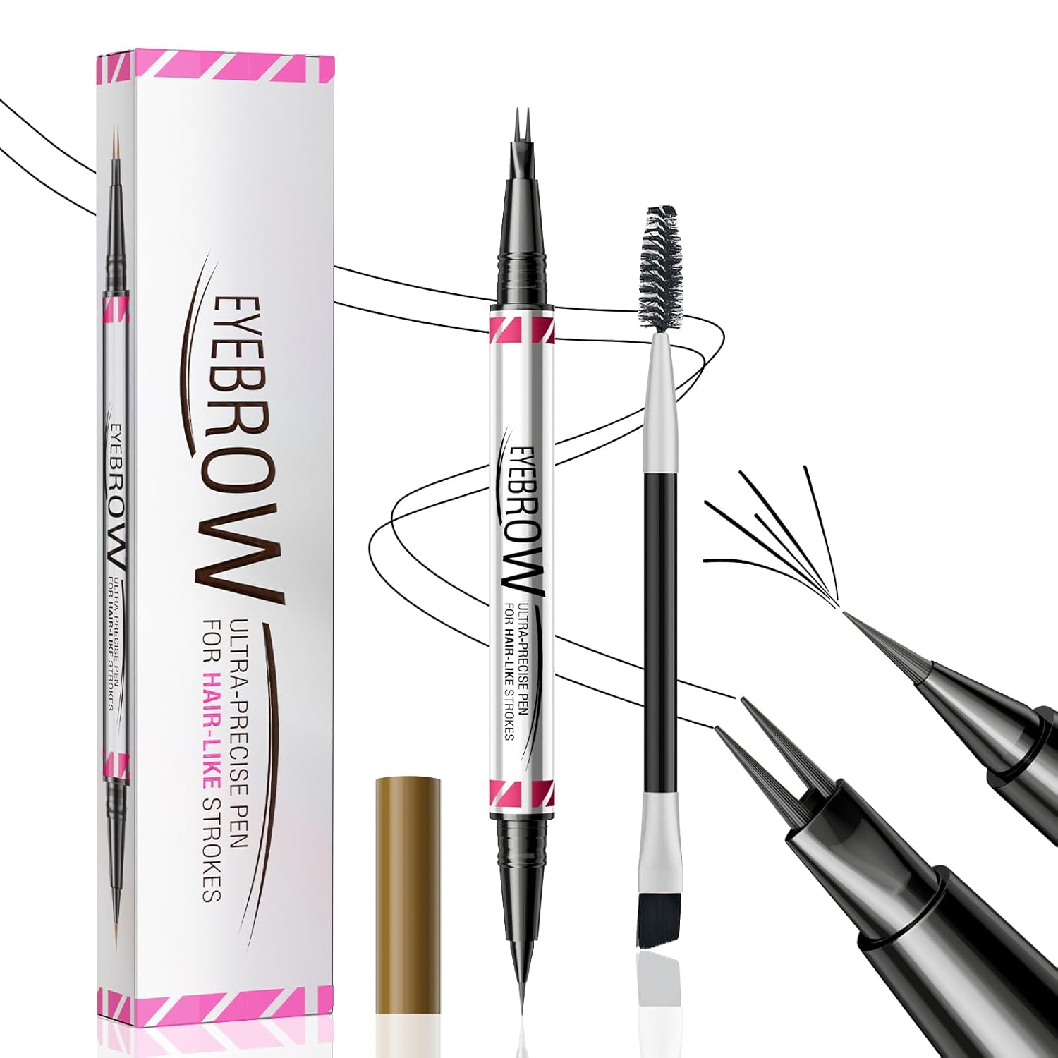 Ceboic Eyebrow Pencil, Waterproof 2-in-1 Dual-Ended 3D Microblading Eyebrow Pencil with 2 Micro Fork Tips, Smudge-proof Eyebrow Pencil Creates Natural Eyebrow Color, Black