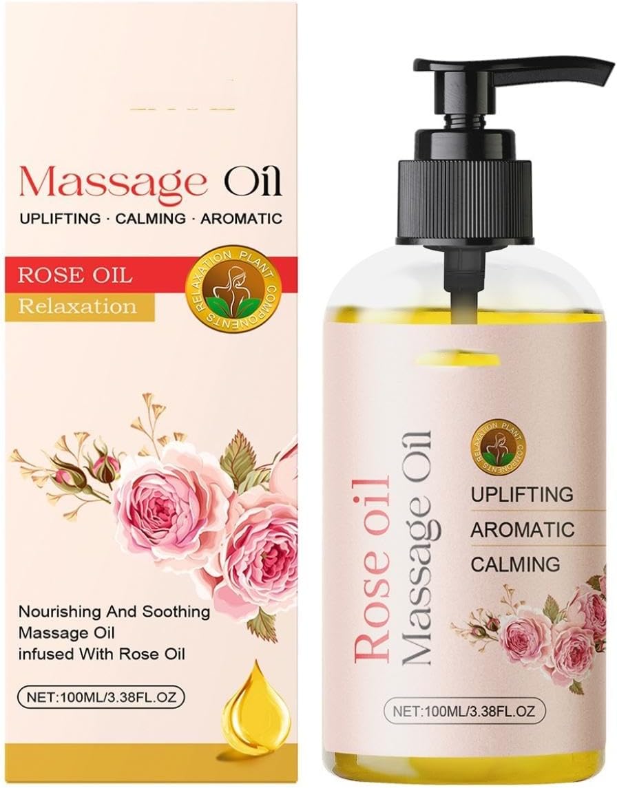 Generic Massage Oil Soothing Relaxing - High-Quality Rosemary, Lemon, Eucalyptus, Vanilla, Rose, Lavender with Vitamin E - Natural Care Oil Complex - for Dry and Sensitive Skin (Rose, 100 ml)
