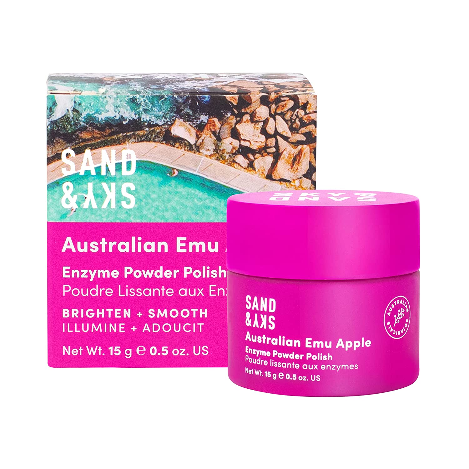 Sand & Sky Australian Emu Apple Enzym Powder Polish Face Peel (Reisegröße) Enzym Peeling, Gesichtsreiniger und Peeling Gesicht Waschen Hautpflege