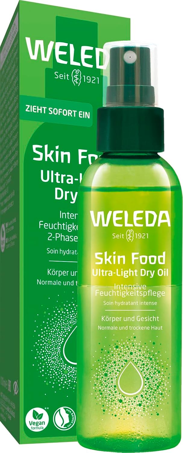 WELEDA Bio Skin Food Ultra Light Dry Oil - Natural Cosmetics 2-in-1 Moisturiser for Face & Body - Unisex Face Care/Body Care Spray for Instant Glow & Soft Skin (Vegan, 100 ml)