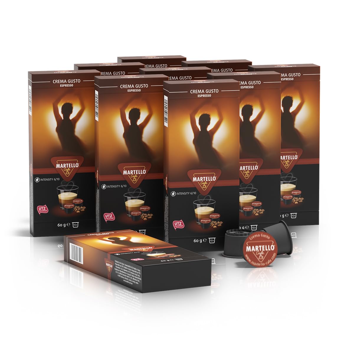 MARTELLO Cafe Martello Coffee Capsules Cream Gusto UTZ Certified Sustainable and Fair Hand-Picked Master Pack 100 Capsules (10 x 10), for Martello Capsule Machines
