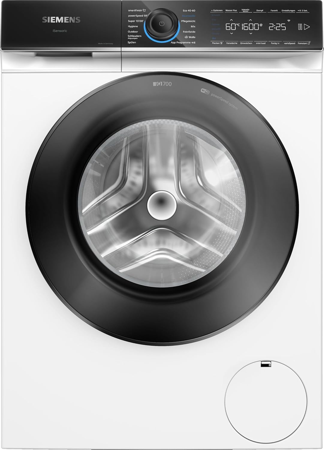 Siemens WG46B2071, iQ700, Smart Washing Machine 9 kg, 1600 rpm, Made in Germany, Anti-Stain System, smartFinish Ironing Aid, Quick Washing with SpeedPack XL, Mini Load for Items, aquaStop