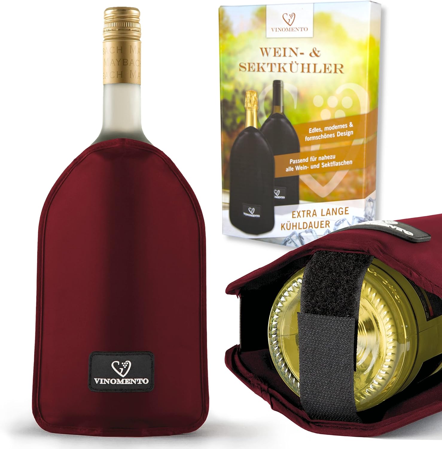VINOMENTO Wine Cooling Cuff with Bottle Secure, Wine Red Bottle Cooler Cuff, Wine Cooler Cuff, Cooling Cuff Bottle, Wine Bottle Cooler, Champagne Cooler