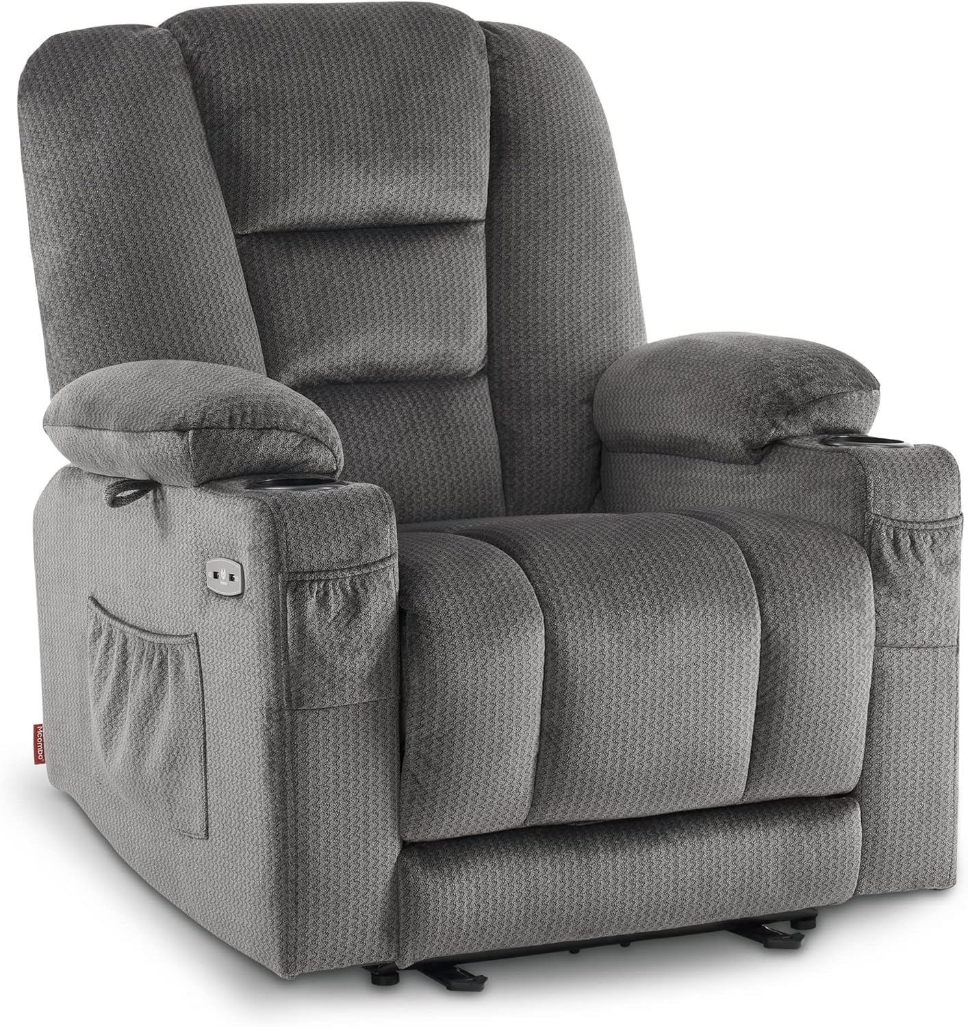 MCombo Store M MCombo 7008 Electrically Adjustable TV Chair, Recliner Chair with Reclining Function, TV Chair with Massage & Heat Function, USB & Drink Holder, Living Room (Fabric, Grey)