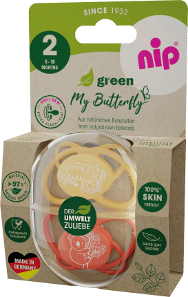 NIP Schnuller Green My Butterfly Silicon, Orange, Gr. 2, 5-18 months, 2 hours