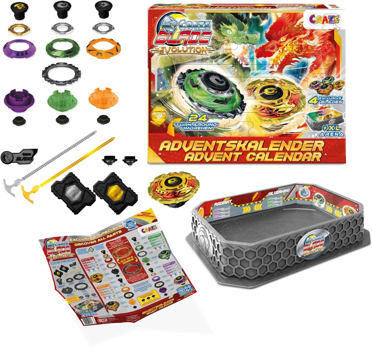 CRAZE Blade Toy Advent Calendar Boys - Battle Spinner Christmas Calendar Children with Battle Arena, Launcher, Spinning Top