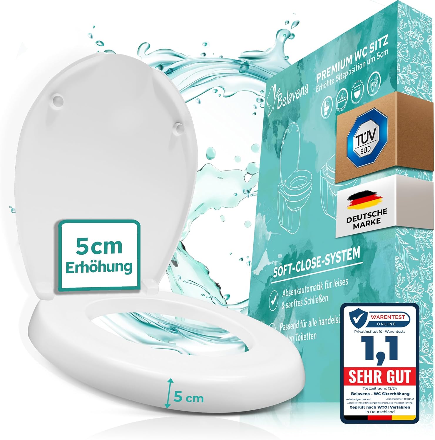Belavena Store BELAVENA Toilet Booster Seat 5 cm Including Soft-Close Mechanism for Comfortable Sitting and Standing Up | Raised Toilet Seat Made of Duroplast up to 200 kg | Raised toilet seat