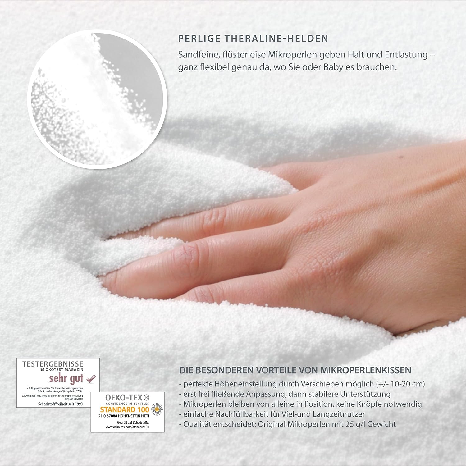 The Original Theraline Pregnancy and Breastfeeding Pillow Filled with Sand-Like Original Micro-Beads - Comes with Outer Cover,190 cm