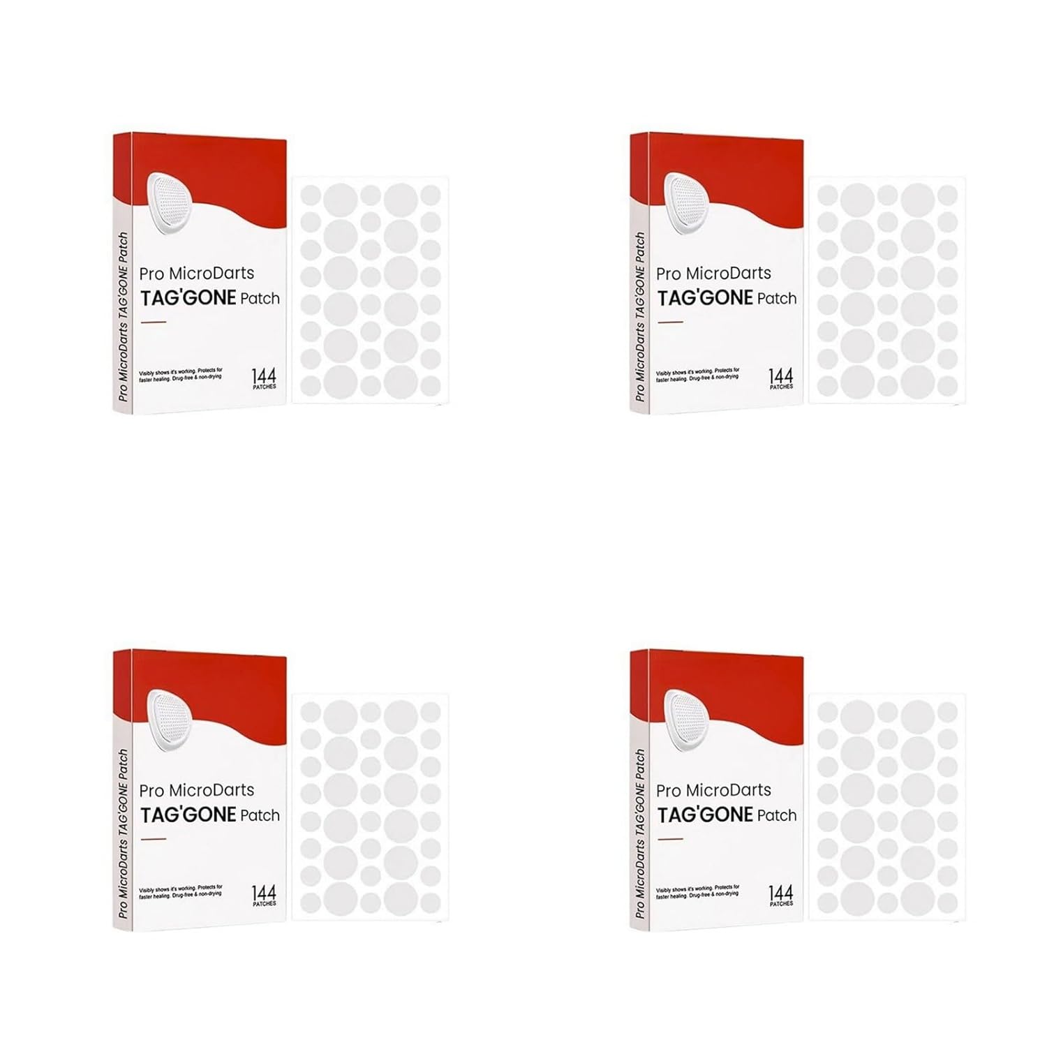 Pro Microdarts Tag'Gone Skin Patches, Microdart Patches for Skin Tag Removal, Pimple Patch, Anti-Pimple Patches, Microdarts Tag'Gone Patch for Facial Blemishes, 4 Boxes