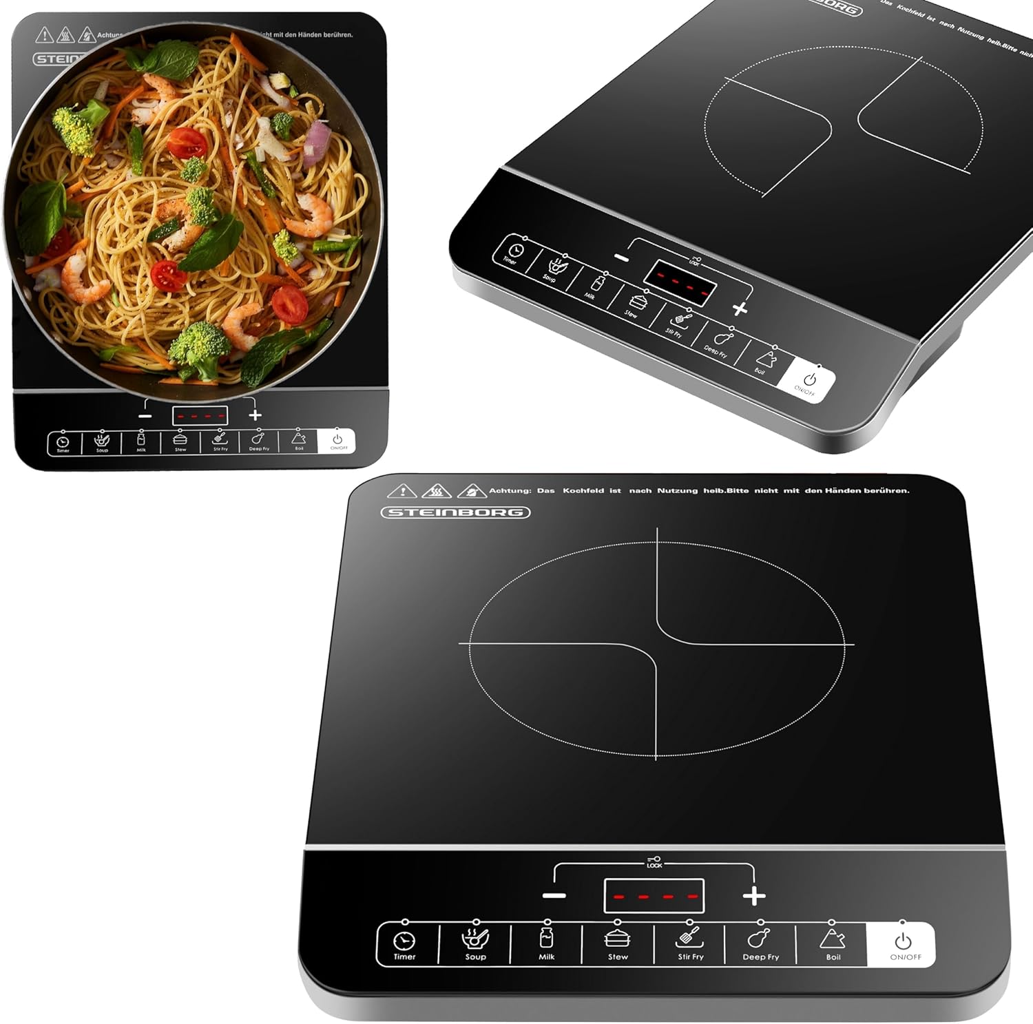 Steinborg Induction Hob Induction Hob 1 Plate 2000 Watt Automatic Programs Hob Induction Hob Touch Control Panel Child Lock Induction Plate