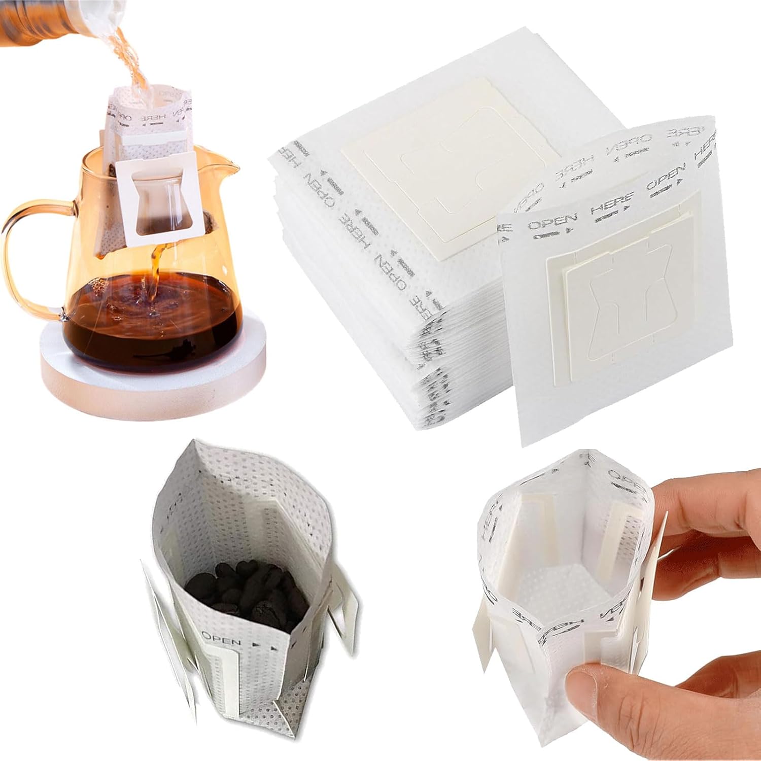 SOGHO Pack of 30 Drip Coffee Bags with Hanging Ear Filter Bags, Portable Coffee Paper Filter, Hanging Ear Drip Coffee Bags, Disposable Coffee Tea Drip Filter Bags for Most Cups, Travel, Camping, Home