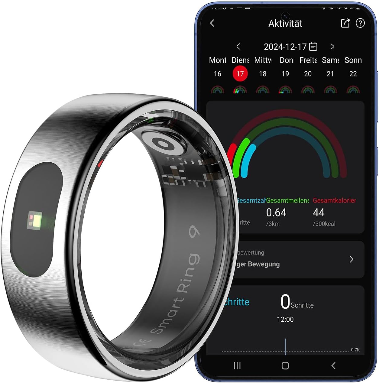 Newgen Medicals Store Newgen Medicals Fitness Tracker Ring for Women Touch Control Heart Rate SpO2 5ATM Size 68 (Fitness with App Control, Activity Tracker, Smart)