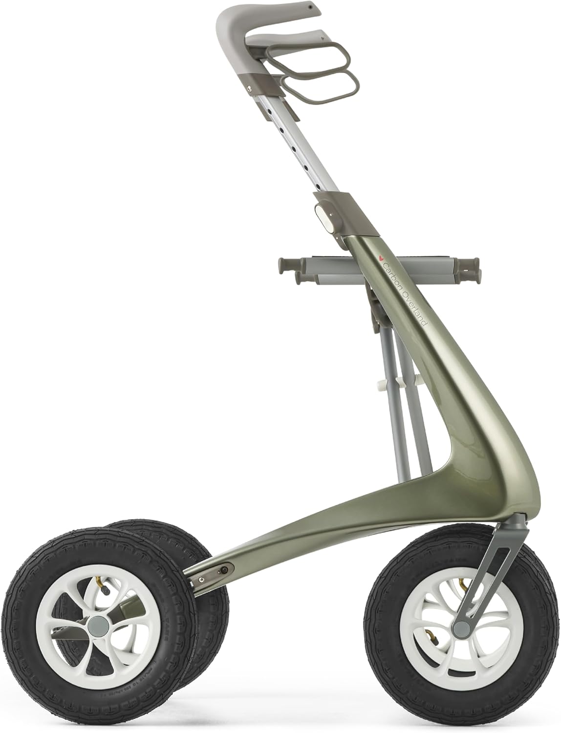 byACRE Carbon Overland/All Terrain Carbon Rollator/Shock Absorbing Large Pneumatic Tires/6.7 kg Light/Collapsible with Seat/Defender Green
