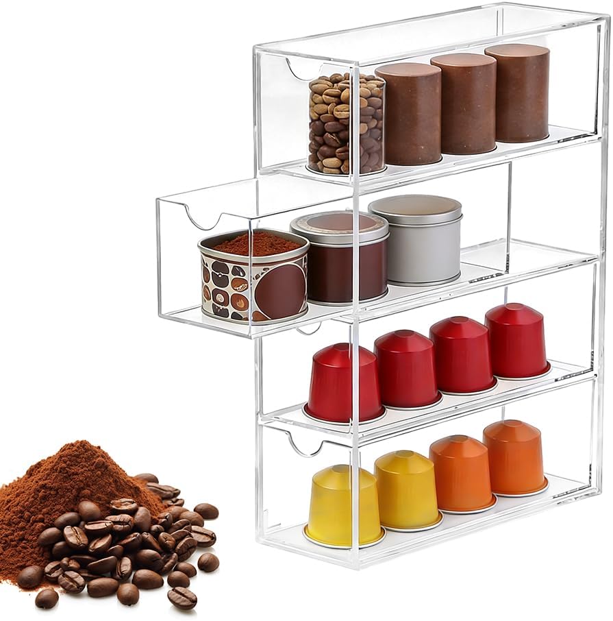 Coffee Capsule Storage Drawer, Compatible with Nespresso Capsules with 4 Drawers, Ideal for Storing Cosmetics, Jewellery, Accessories, Supplies